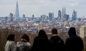A view of the London skyline, including the Shard, the Walkie Talkie, the Cheesegrater and the Gherkin