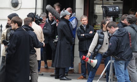 Filming an episode of Sherlock, London, 2013.