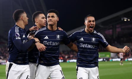 Ollie Watkins celebrates scoring against his former club