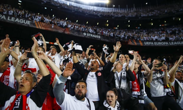 Eintracht Frankfurt fans celebrate the win over Barcelona on Thursday