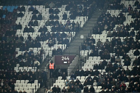 Empty seats are pictured where West Ham fans have stayed away in protest.