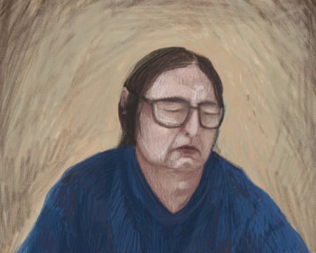 A courtroom sketch shows Erin Patterson attending proceedings via a video link from the Dame Phyllis Frost Centre.