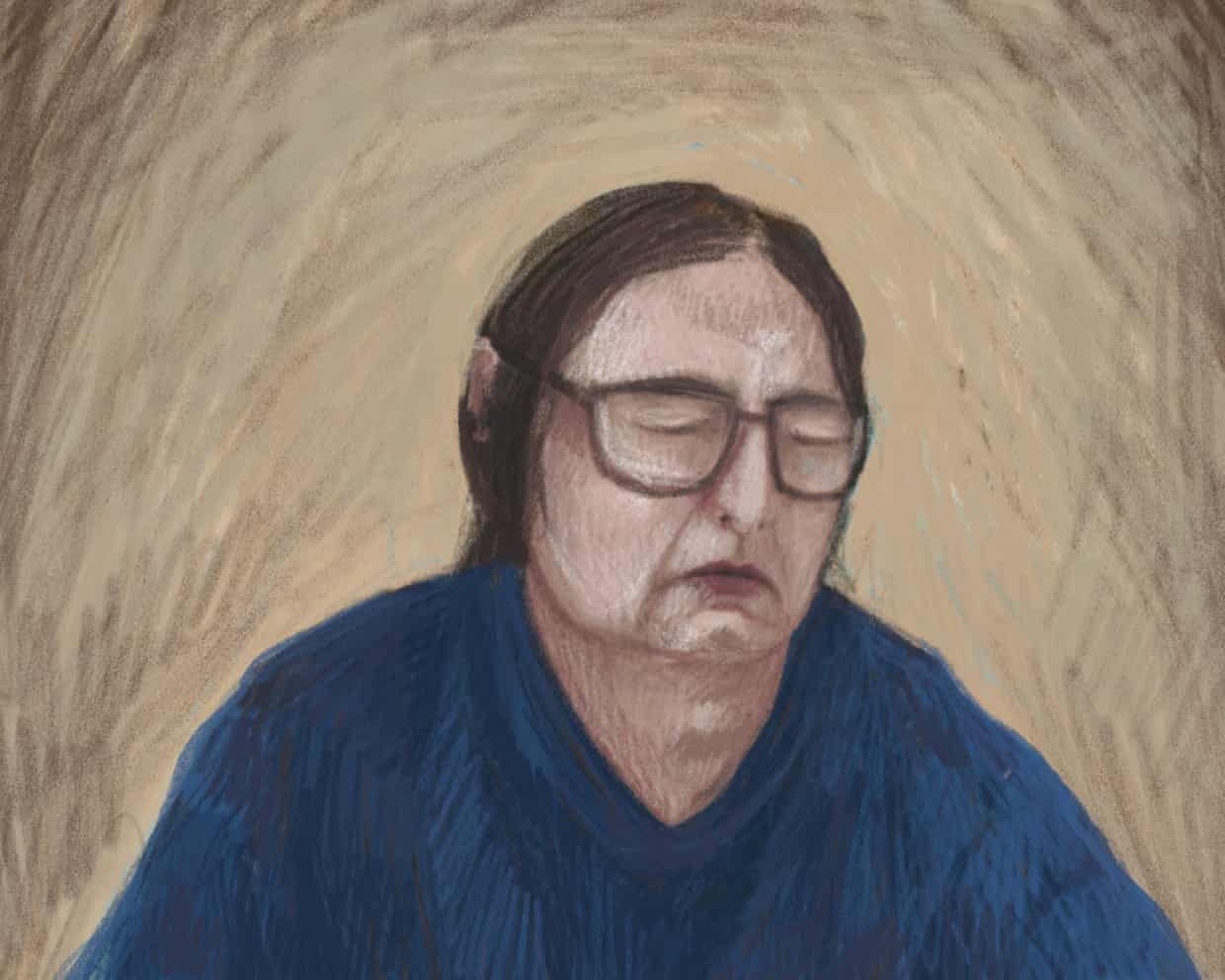 A courtroom sketch shows Erin Patterson attending proceedings via a video link from the Dame Phyllis Frost Centre.
