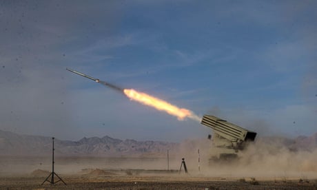 A missile being launched by Iran during a ground force drill.