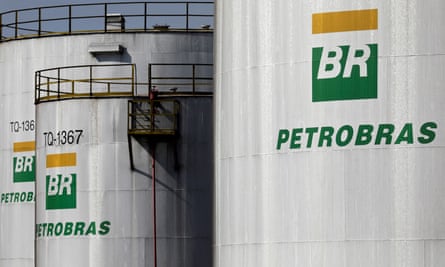 Petrobras logo on a tank at a refinery in Paulinia, Brazil