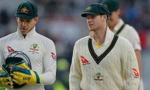 Steve Smith (right) and Australia captain Tim Paine in deep conversation after the dismissal of England’s Joe Denly.