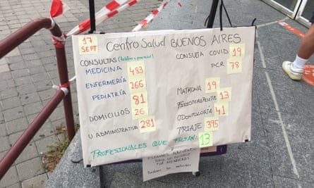 A sign outside the Buenos Aires health centre in Madrid on Friday.
