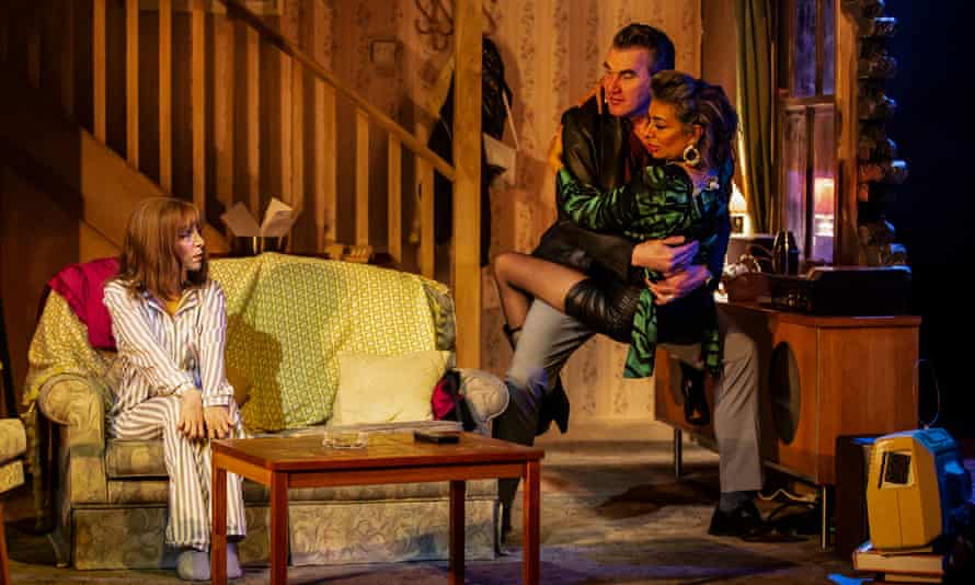 Christina Bianco (left) with Shobna Gulati and Ian Kelsey in the doll’s house set.