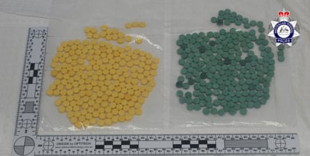 Some of the counterfeit pain medication seized by the Australian federal police between April 2024 and February 2025. Forensic analysis showed the counterfeit pharmaceuticals, which resemble oxycodone pills, contained nitazenes.