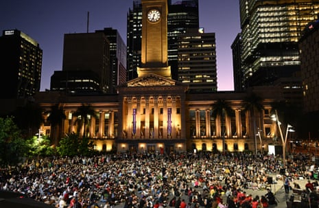 People gather at King George Square in Brisbane