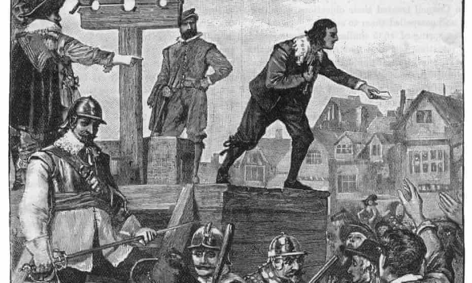 John Lilburne of the Levellers appeals to the crowd as he stands at a pillory