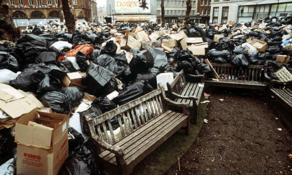 Rubbish piling up in London's Leicester Square during the winter of discontent in 1979.