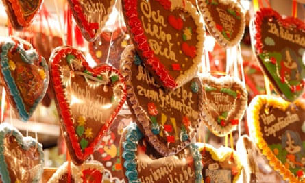 Gingerbread hearts at a Christmas market in Halle, Germany.