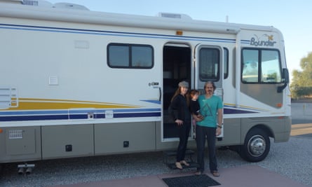 Stevie Trujillo, her partner Tree, and the RV they bought to replace the van.