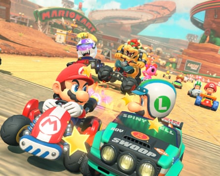 A scene from the video game Mario Kart World