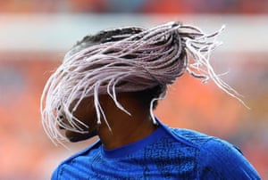The braided hairsbreadth of France’s Kadidiatou Diani whips crossed her look during nan warm-up earlier nan Group D lucifer betwixt nan Netherlands and France astatine St Jakob-Park