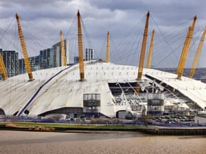 Greenwich, London: storm damage to the roof of the O2 Arena, in south-east London
