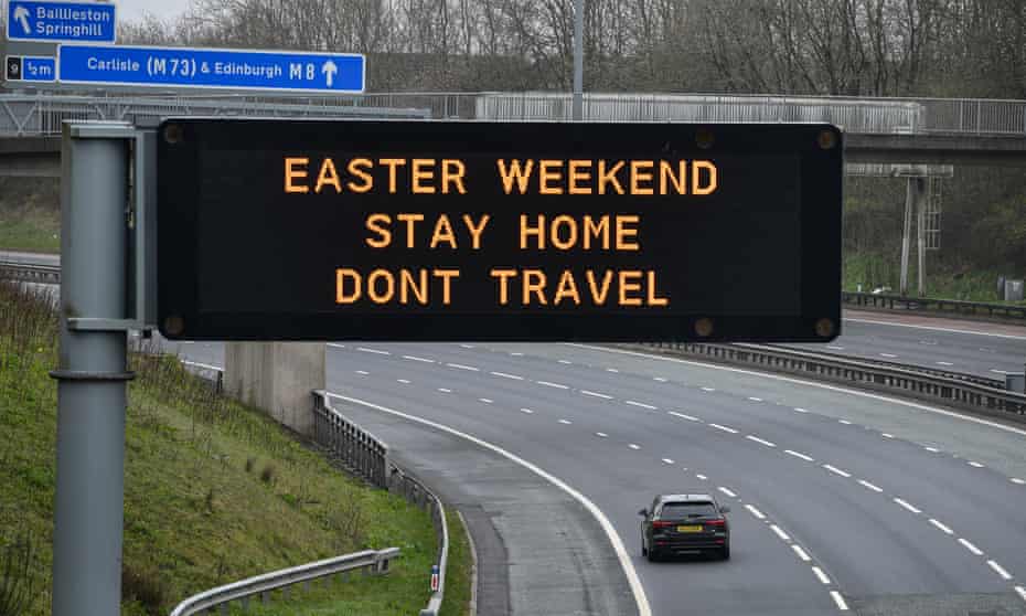 A sign on the M8 near Glasgow advises people not to travel over Easter