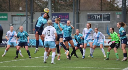 Georgia Brougham heads clear during London City Lionesses’ Championship match against Crystal Palace.
