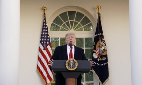 Donald Trump speaks in the Rose Garden of the White House in Washington DC on 25 January. 