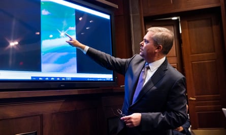 Deputy director of US naval intelligence Scott Bray plays a video of a UAP to a subcommittee of the House intelligence committee, May 2022.