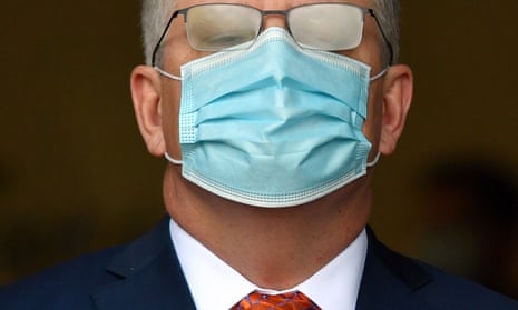 Scott Morrison with a mask and fogged-up glasses