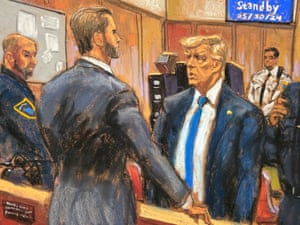 A courthouse sketch of former US president Donald Trump at his trial.