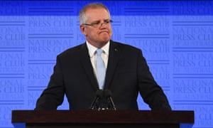 Australian Prime Minister Scott Morrison addresses the National Press Club in Canberra, 26 May 2019.
