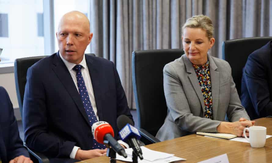 Opposition leader Peter Dutton (left) and deputy Liberal party leader Sussan Ley during a shadow cabinet meeting in Perth on 15 June.