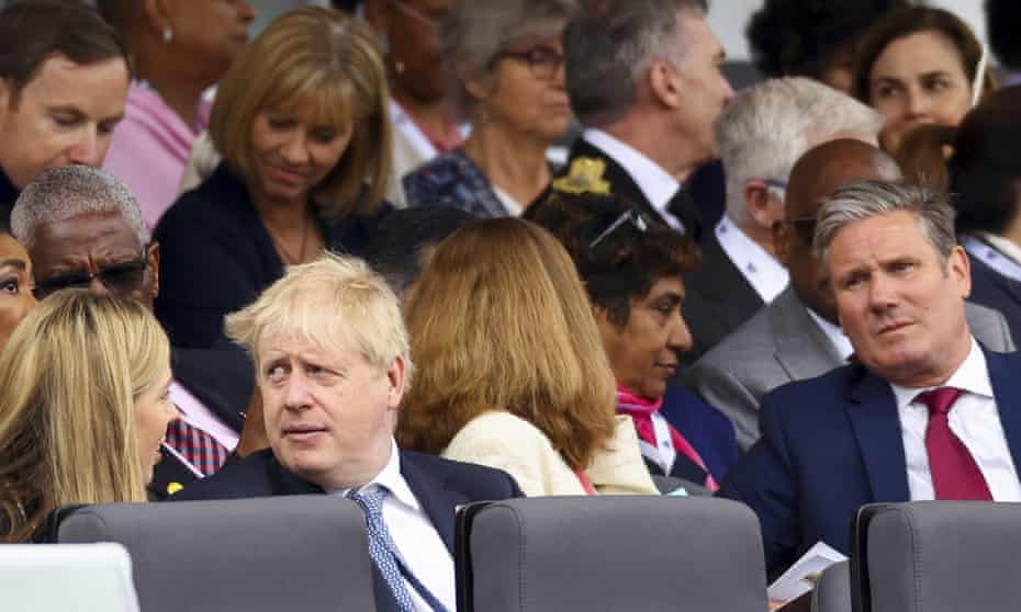 Boris Johnson and the Labour party leader, Keir Starmer, at the platinum jubilee pageant in London.