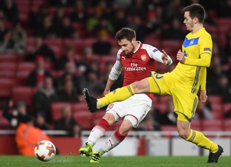 Mathieu Debuchy fires Arsenal into an early lead with a fine finish.
