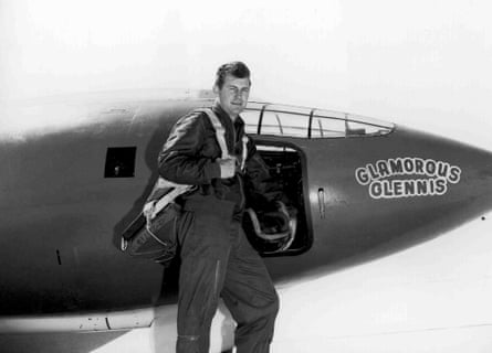 Chuck Yeager and the Bell X-1 plane in which he broke the sound barrier.