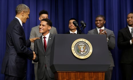 Barack Obama greets attendees at the My Brother’s Keeper Summit at the White House.