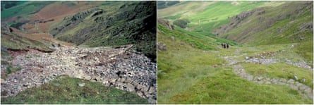 A before and after picture of Redacre Gill in Langdale.