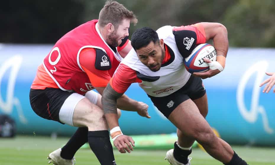 England’s Manu Tuilagi (right) trains with Elliot Daly having recovered from a hamstring injury