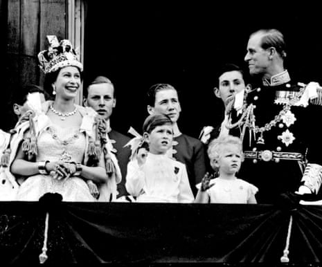 The royal family on the balcony at Buckingham Palace after the Queen’s coronation in 1953.