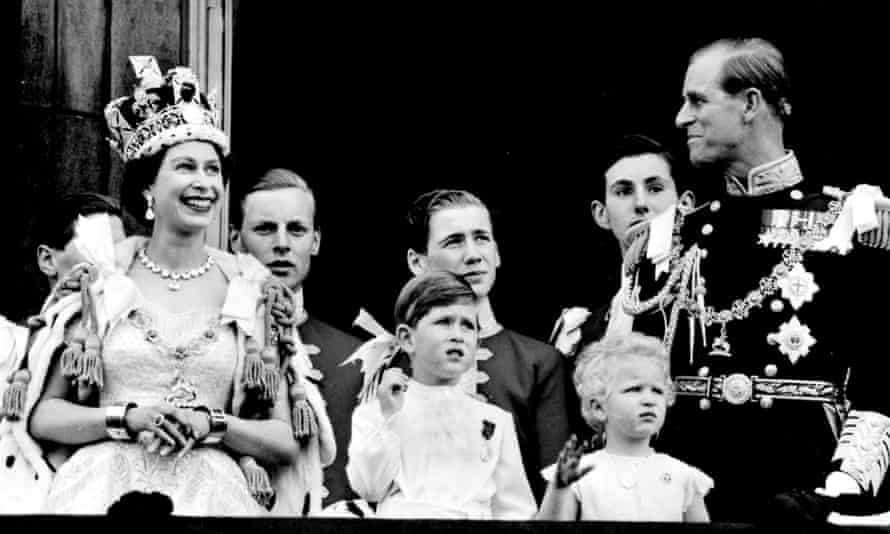 The royal family on the balcony at Buckingham Palace after the 27-year-old Queen’s coronation at Westminster Abbey.