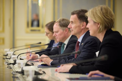 The UK chancellor Jeremy Hunt (2-R) during a meeting with Ukraine's president Volodymyr Zelenskiy in Kyiv.