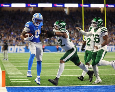 Jahmyr Gibbs runs another score in for Detroit.
