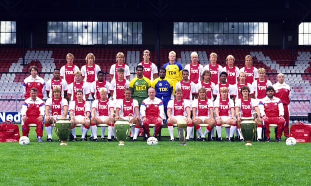 The Ajax squad of 1988-89 – including Dennis Bergkamp, the De Boer brothers, Danny Blind, Arnold Muhren and Jan Wouters – which finished runners-up to PSV in the Eredivisie.