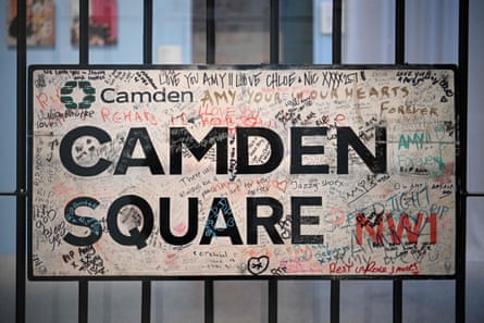A sign from Winehouse’s home of Camden Square, with messages from fans.