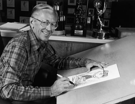 Charles M Schulz, who died in 2000, at work in his studio in 1978.