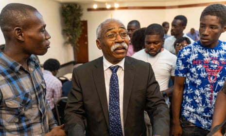 Former senator Patrice Dumont speaks during a press conference at the end of his mandate on Monday in Port-au-Prince, Haiti.