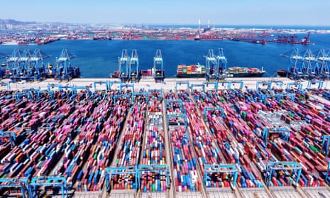 Containers for export at Qingdao port in China
