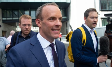Dominic Raab leaves the BBC studios in central London earlier this week.