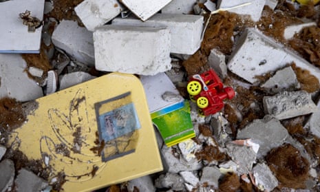 A toy lays on rubble in Kharkiv, Ukraine on January 25, 2023. At least 6,000 children from Ukraine have attended Russian camps aimed at re-education in the last year, with “several hundred” held there for weeks or months beyond their scheduled return date, according to a new study published in the US. 