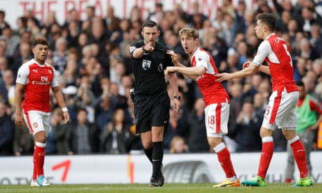 Nacho Monreal’s can’t believe it when referee Michael Oliver points to the spot for a Spurs penalty.