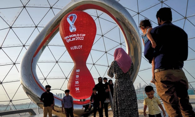 A clock on Doha’s Corniche counts down the days until the start of the 2022 World Cup in Qatar.