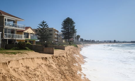 The sea approaching coastal homes at Collaroy in Sydney's Northern Beaches