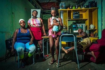 From left to right, Jani, 34, with her children – Eliani, 11, Leyani, 16 with her three-month-old daughter Silenai and Yurislandi, 8